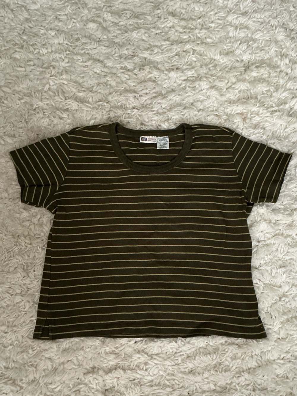 VINTAGE 90s Green Yellow Stripe Baby Tee